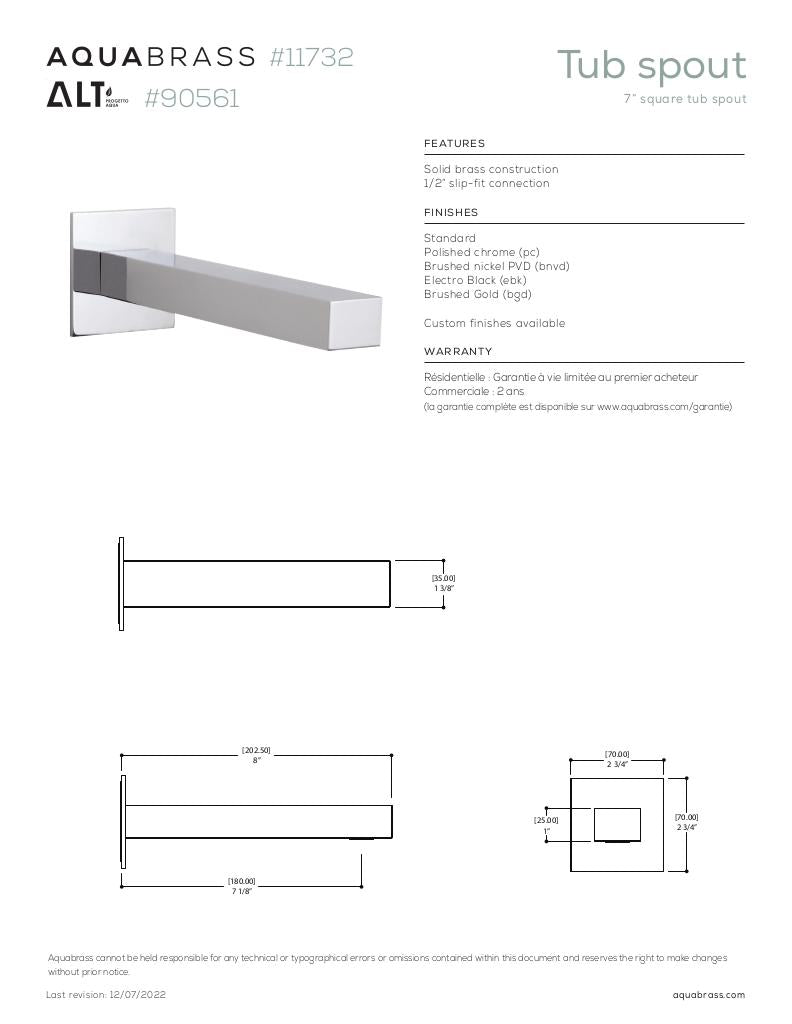 7" square tub spout