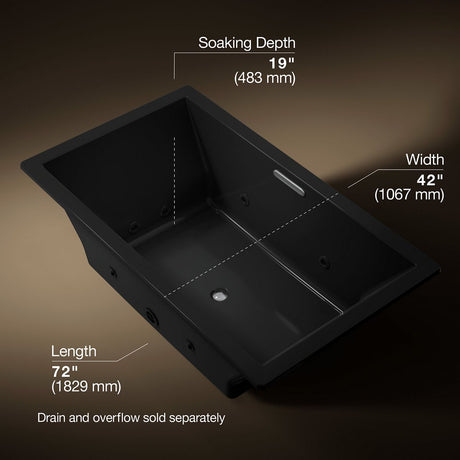 Underscore® 72" x 42" drop-in heated whirlpool bath