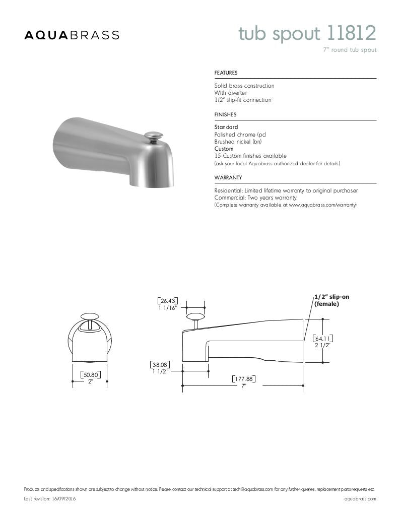7" round tub spout with diverter