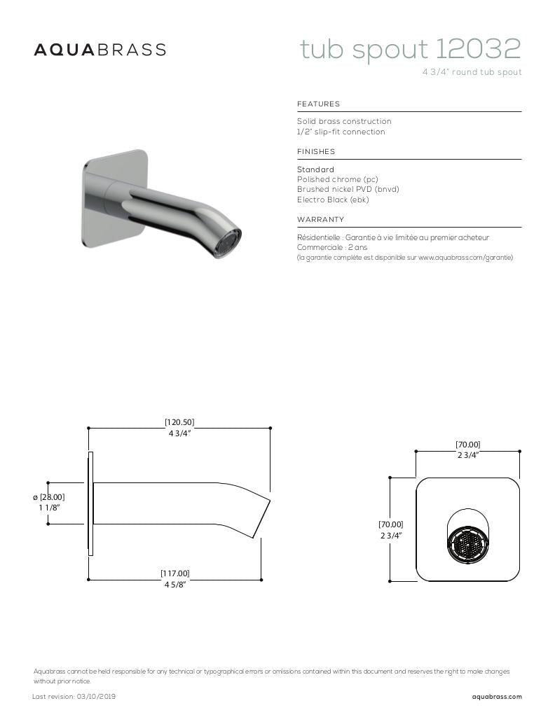 4 3/4" round tub spout