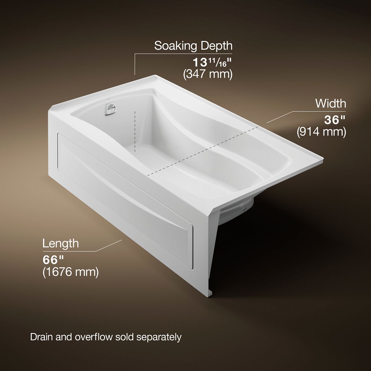 Mariposa® 66" x 36" drop-in/alcove Heated BubbleMassage™ air bath, left drain