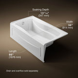 Mariposa® 66" x 36" drop-in/alcove Heated BubbleMassage™ air bath, left drain