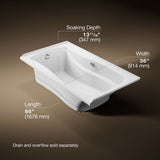 Mariposa® 66" x 36" alcove Heated BubbleMassage™ air bath with Bask® heated surface, left drain