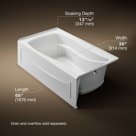 Mariposa® 66" x 36" alcove Heated BubbleMassage™ air bath, right drain