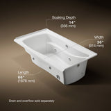 Mariposa® 66" x 35-7/8" alcove whirlpool bath with Bask® heated surface, integral flange, and right-hand drain