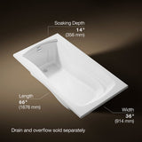 Mariposa® 66" x 36" drop-in bath