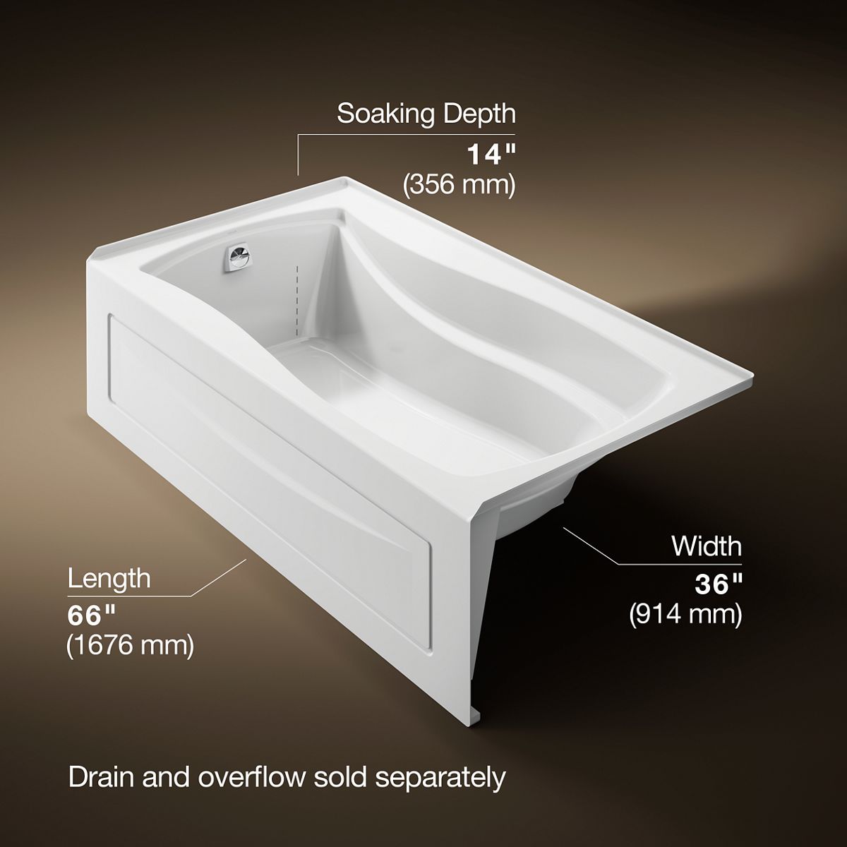 Mariposa® 66" x 36" alcove bath, left drain