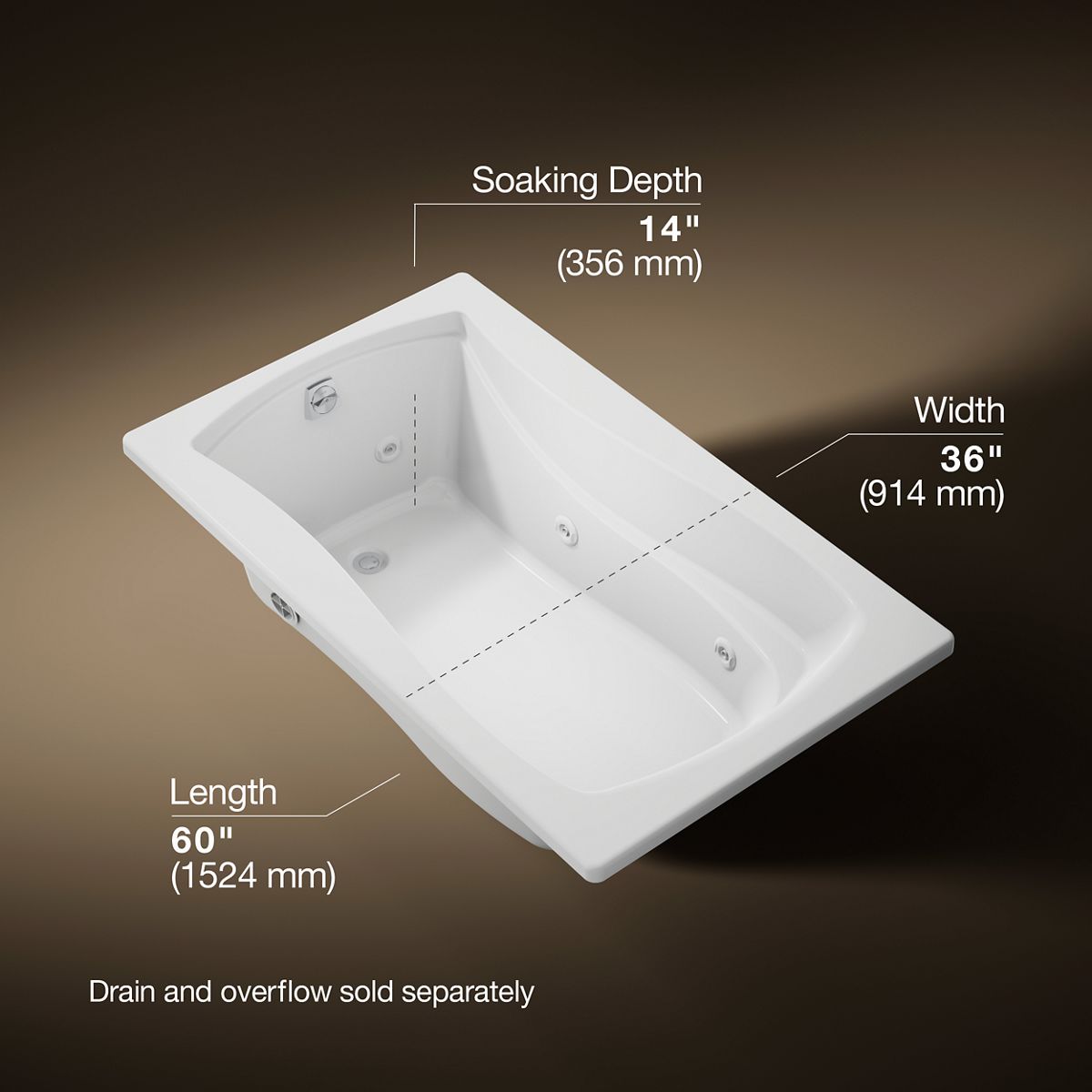 Mariposa® 60" x 36" drop-in whirlpool bath