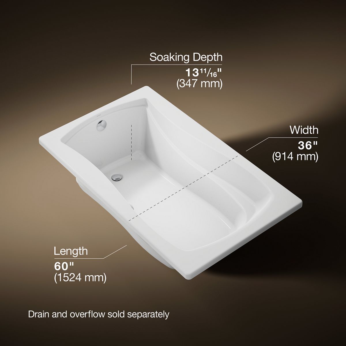 Mariposa® 60" x 36" drop-in Heated BubbleMassage™ air bath