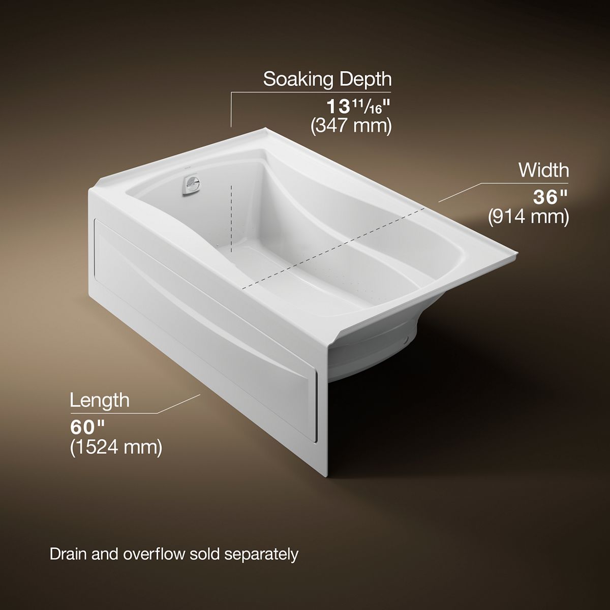 Mariposa® 60" x 36" alcove Heated BubbleMassage™ air bath, left drain