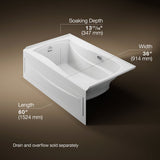 Mariposa® 60" x 36" alcove Heated BubbleMassage™ air bath with Bask® heated surface, left drain