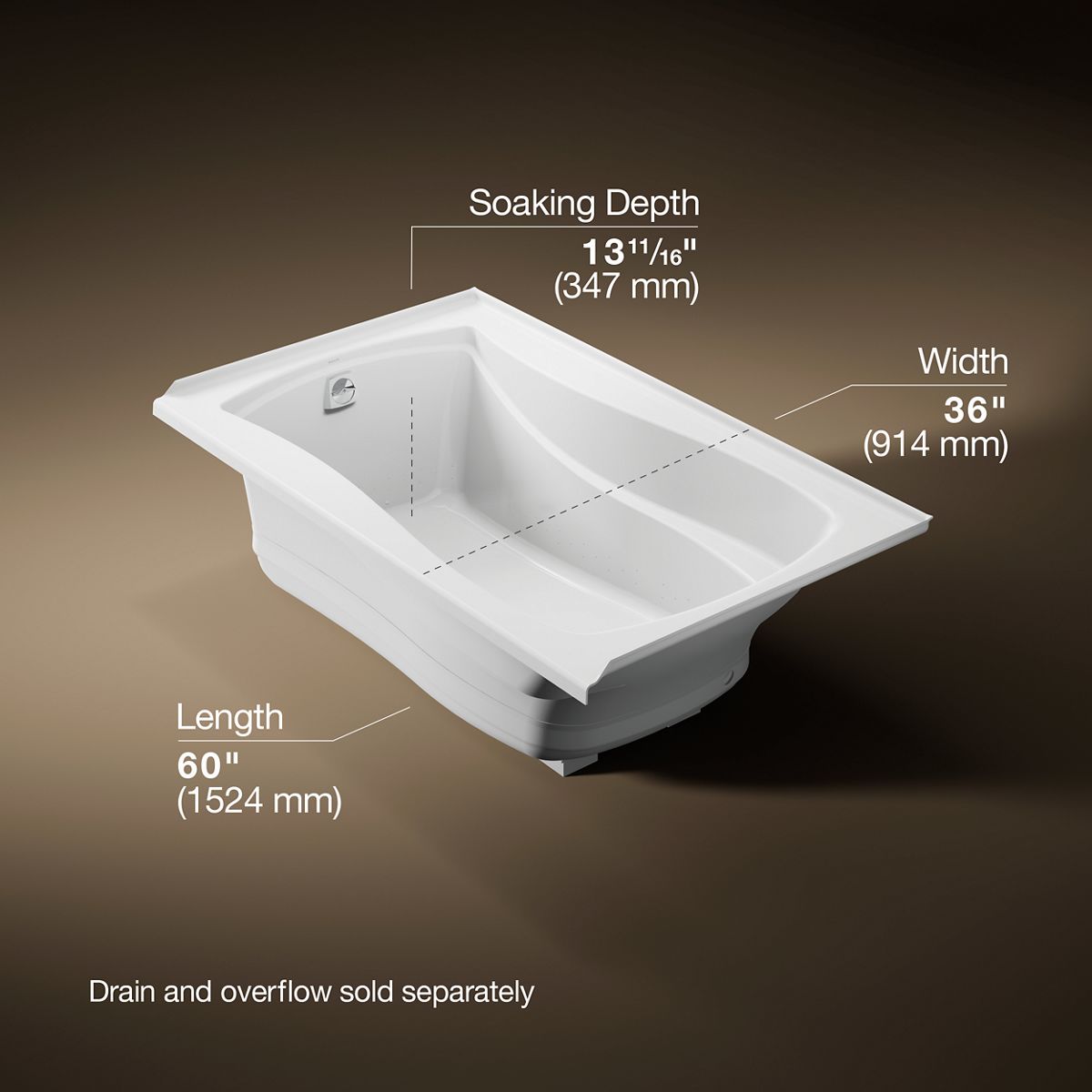 Mariposa® 60" x 36" alcove Heated BubbleMassage™ air bath, left drain