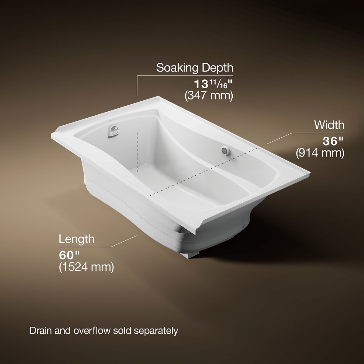 Mariposa® 60" x 36" alcove Heated BubbleMassage™ air bath with Bask® heated surface, left drain