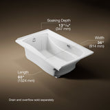 Mariposa® 60" x 36" alcove Heated BubbleMassage™ air bath with Bask® heated surface, left drain