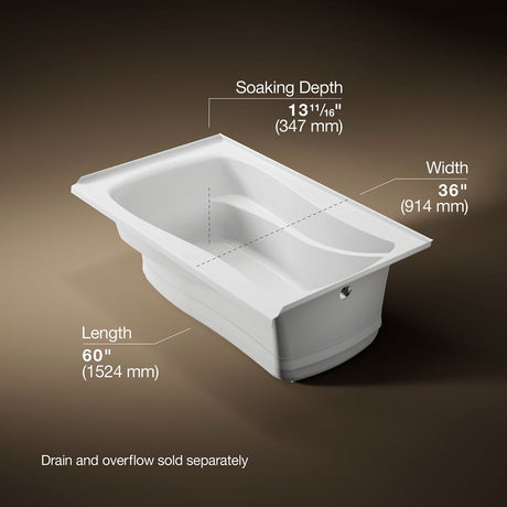 Mariposa® 60" x 36" alcove Heated BubbleMassage™ air bath, right drain