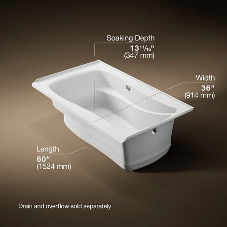 Mariposa® 60" x 36" alcove Heated BubbleMassage™ air bath with Bask® heated surface, right drain