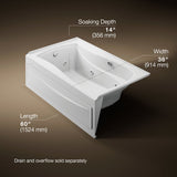 Mariposa® 60" x 36" alcove whirlpool bath with Bask® heated surface, left drain