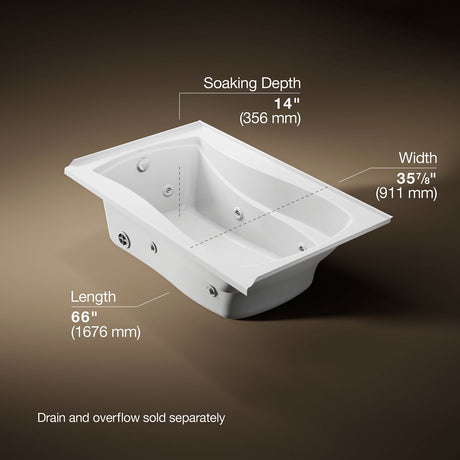 Mariposa® 60" x 36" alcove heated whirlpool, left drain and heater