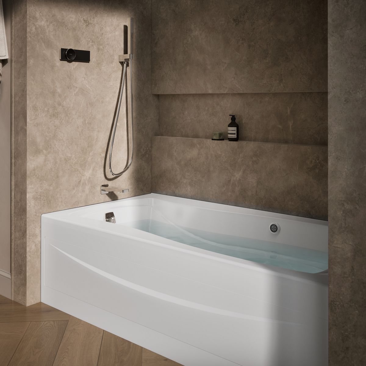 Mariposa® 72" x 36" alcove Heated BubbleMassage™ air bath with Bask® heated surface, left drain