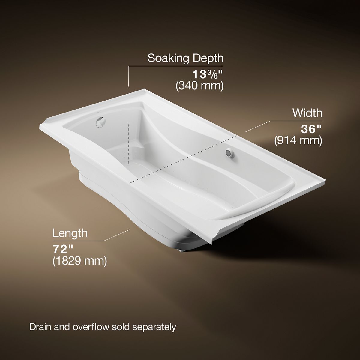 Mariposa® 72" x 36" alcove Heated BubbleMassage™ air bath with Bask® heated surface, left drain