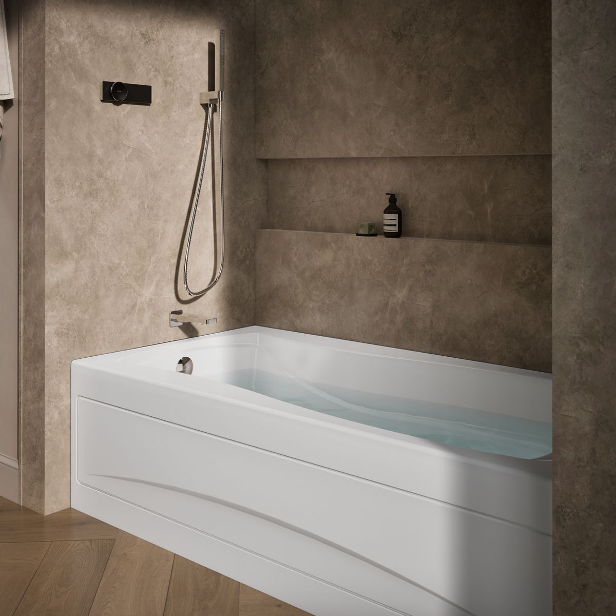 Mariposa® 72" x 36" alcove heated whirlpool bath, left drain