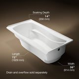 Mariposa® 72" x 36" alcove bath, right drain