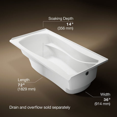 Mariposa® 72" x 36" alcove bath, right drain