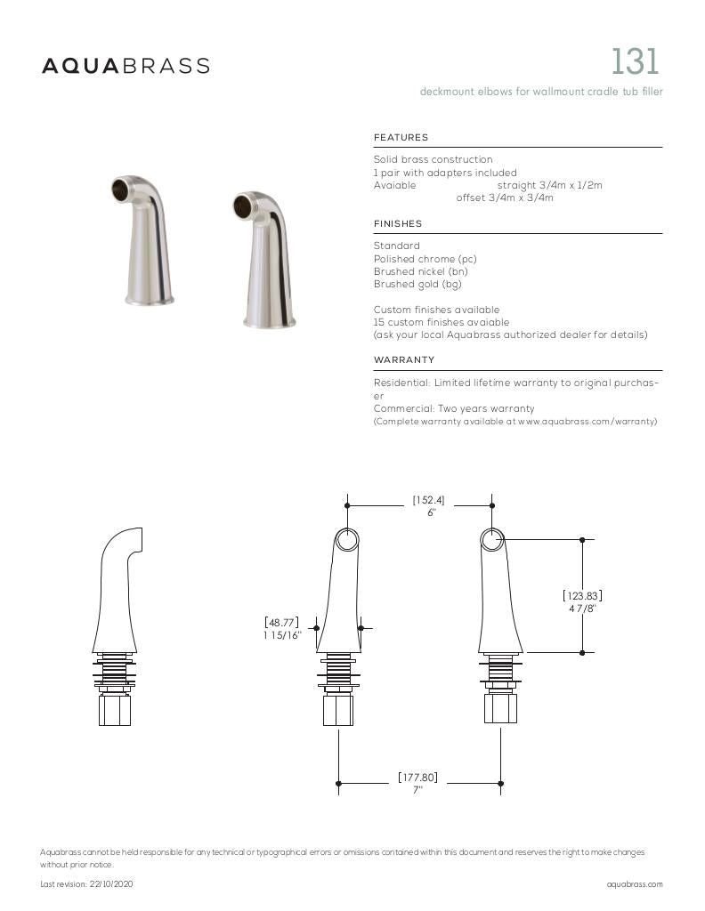 Deckmount elbows for wallmount cradle tub filler
