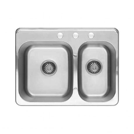 Colony 27 x 20-1/2 Inch Stainless Steel 3-Hole Top Mount Double Bowl Kitchen Sink