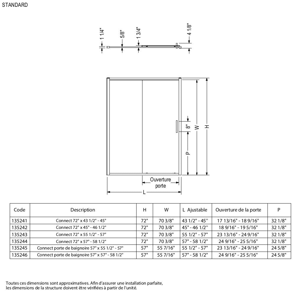 Connect 55 ½-57 x 72 in. 6mm Sliding Shower Door for Alcove Installation with Clear glass in Chrome
