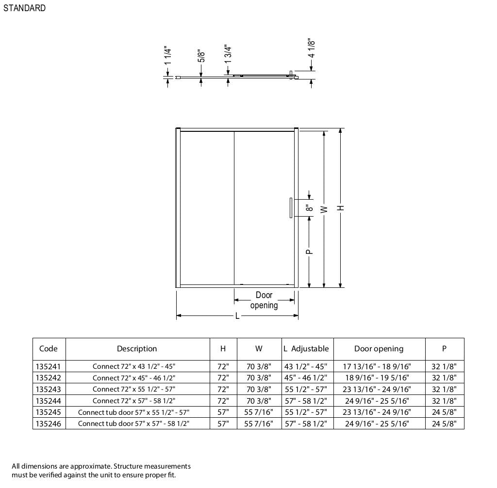 Connect 55 ½-57 x 57 in. 6mm Sliding Tub Door for Alcove Installation with Clear glass in Chrome