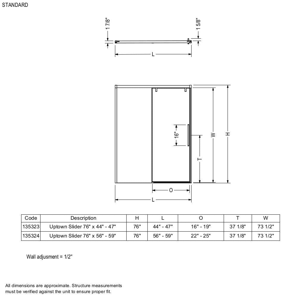 Uptown 56-59 x 76 in. 8 mm Sliding Shower Door for Alcove Installation with Clear glass in Chrome
