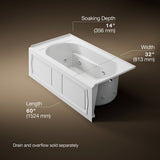 Devonshire® 60" x 32" alcove heated whirlpool bath, right drain
