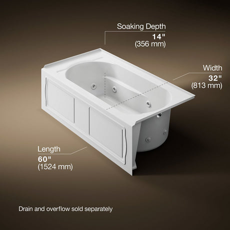 Devonshire® 60" x 32" alcove heated whirlpool bath, right drain