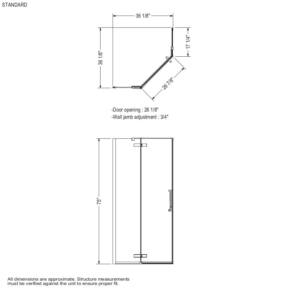Link Neo-angle 38 x 38 x 75 in. 8mm Pivot Shower Door for Corner Installation with Clear glass in Chrome