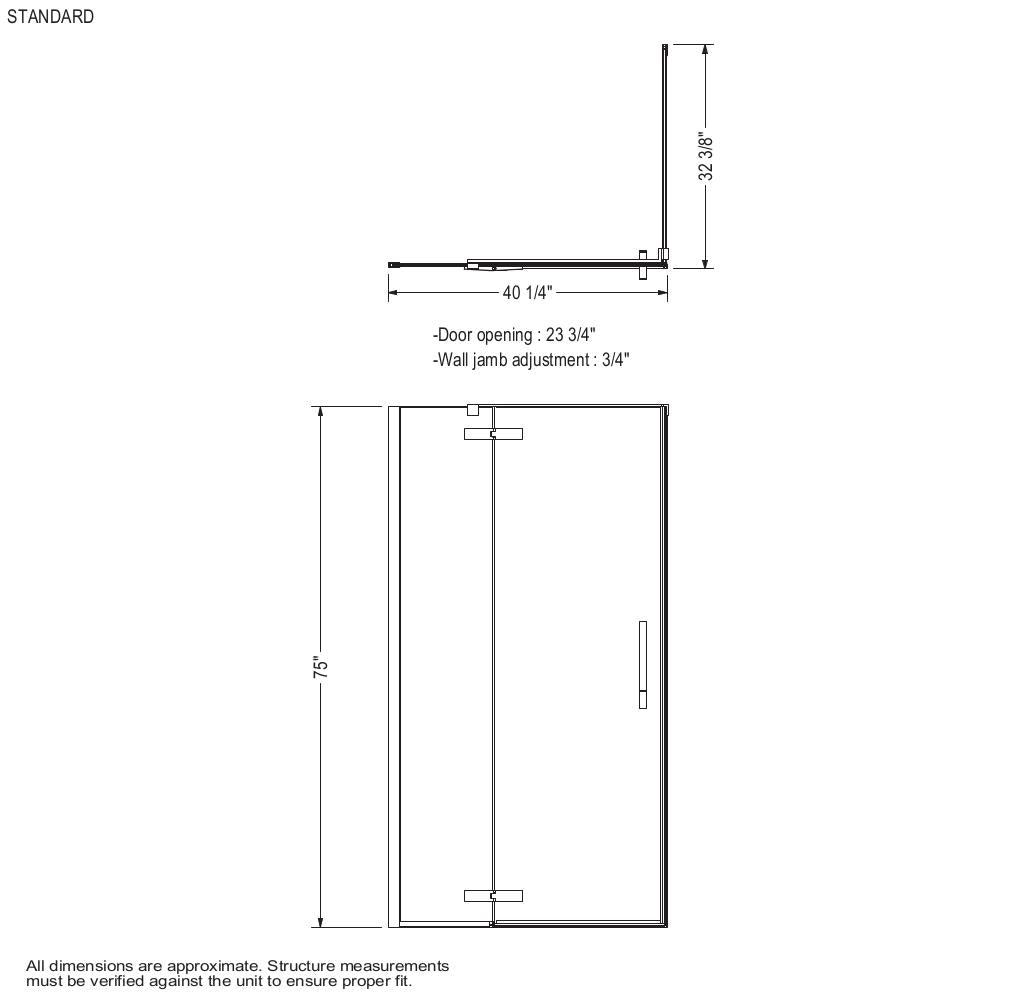 Link Rectangular 42 x 34 x 75 in. 8mm Pivot Shower Door for Corner Installation with Clear glass in Chrome