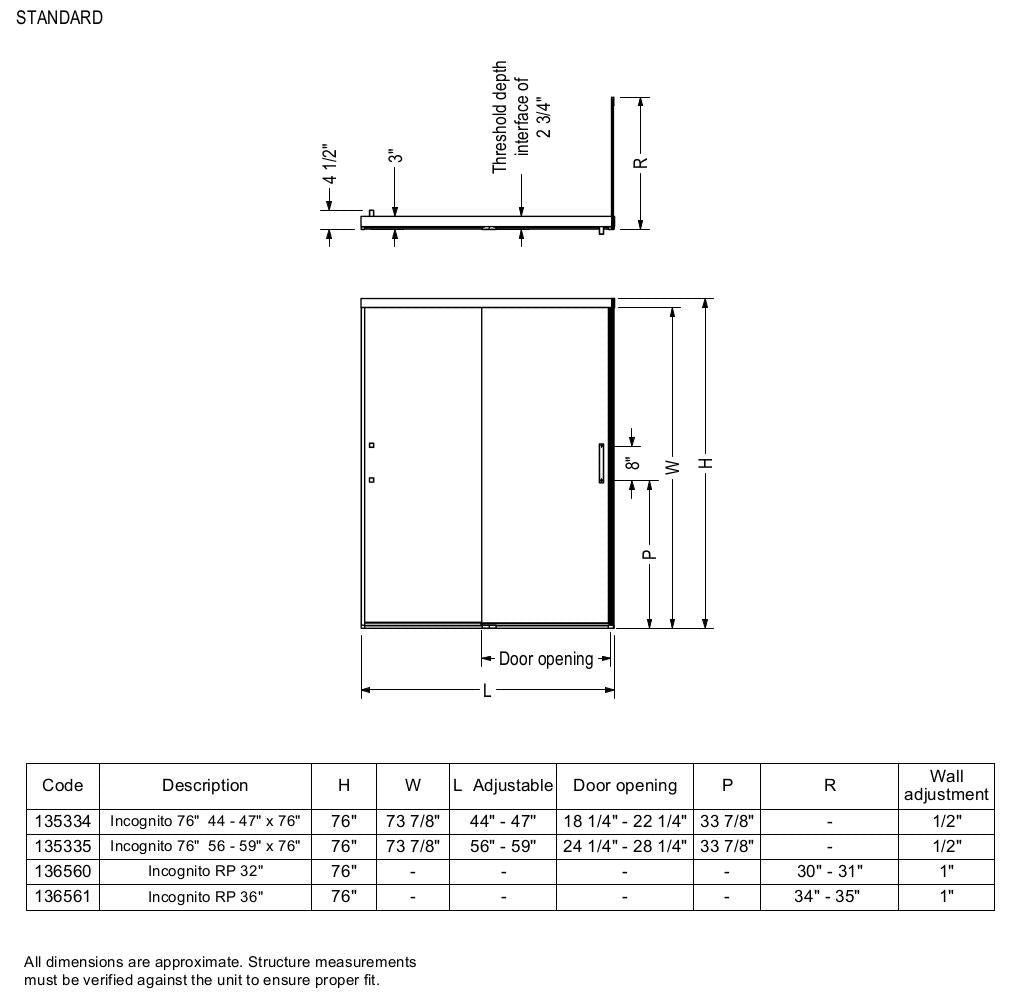 Incognito 76 Return Panel for 36 in. Base with Clear glass in Chrome