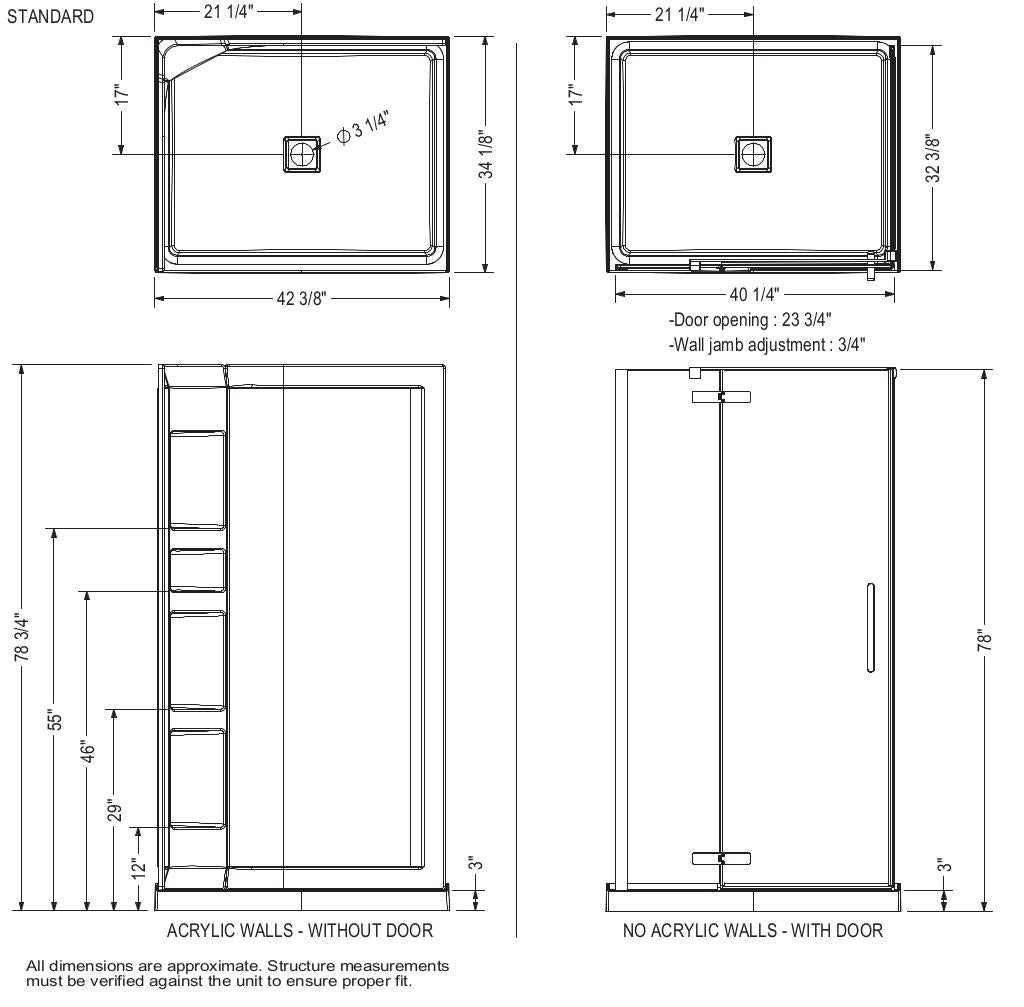 Hana Rectangular 42 x 34 x 75 in. 8mm Pivot Shower Door for Corner Installation with Clear glass in Chrome