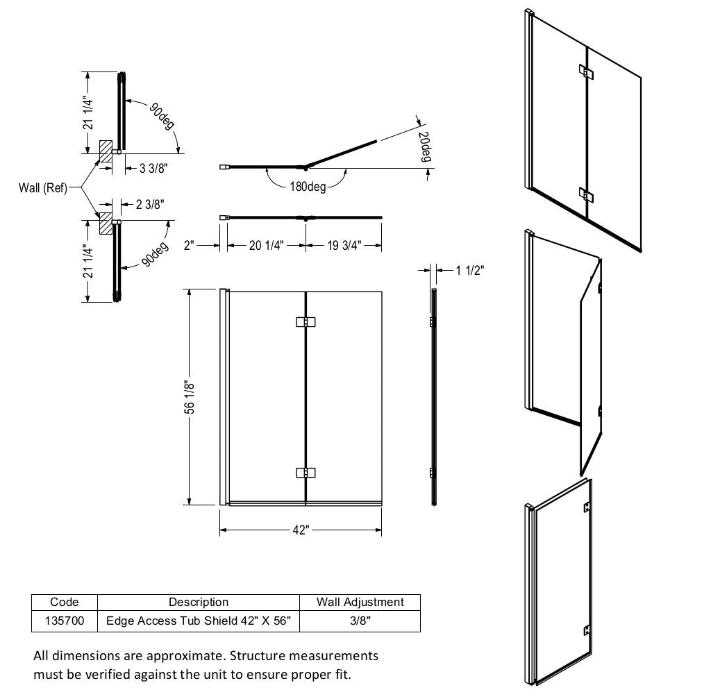 Edge Access 42 x 56 in. 6 mm Pivot Tub Screen for Alcove Installation with Clear glass in Chrome