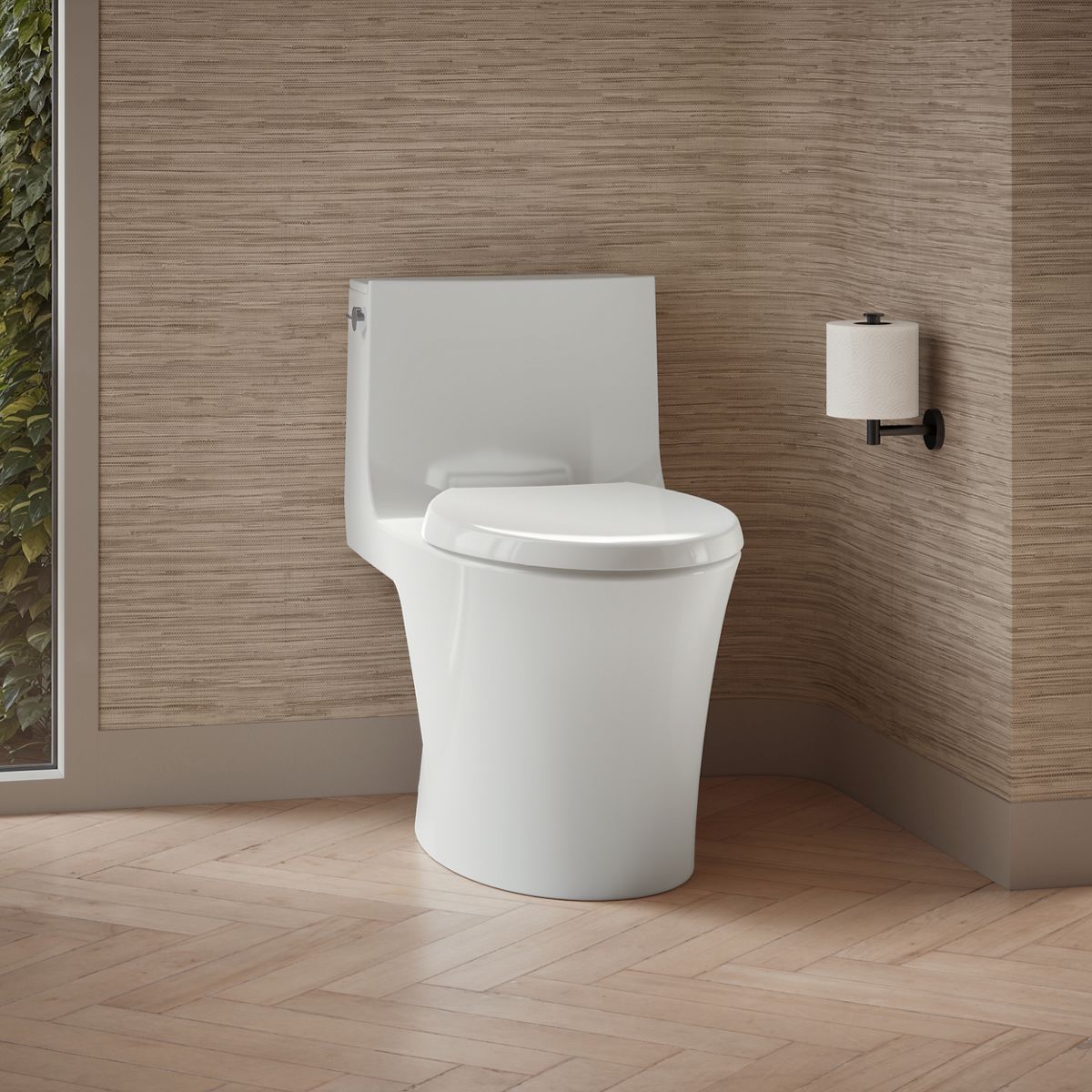 Veil® One-piece elongated toilet with skirted trapway, dual-flush
