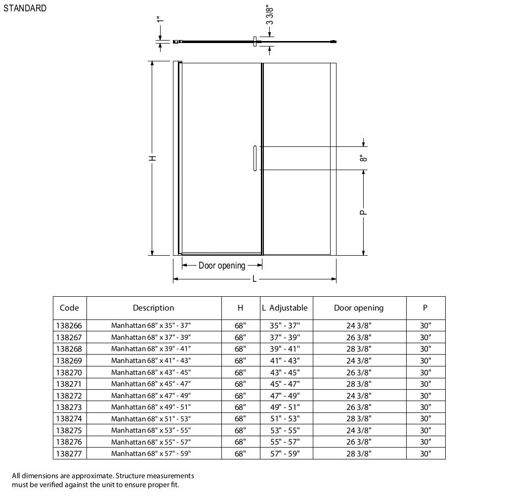 Manhattan 39-41 x 68 in. 6 mm Pivot Shower Door for Alcove Installation with Clear glass & Round Handle in Chrome
