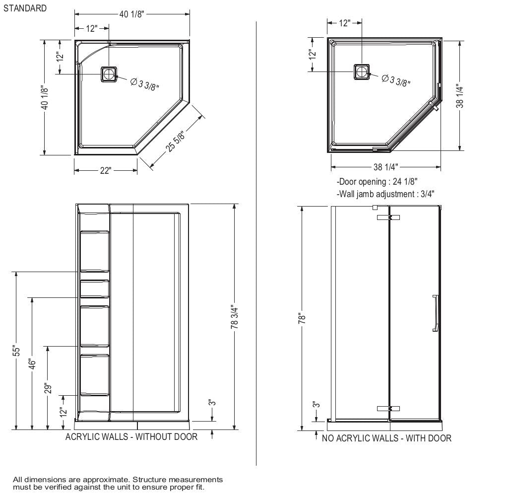 Davana Neo-angle 40 x 40 x 75 in. 8mm Pivot Shower Door for Corner Installation with Clear glass in Chrome