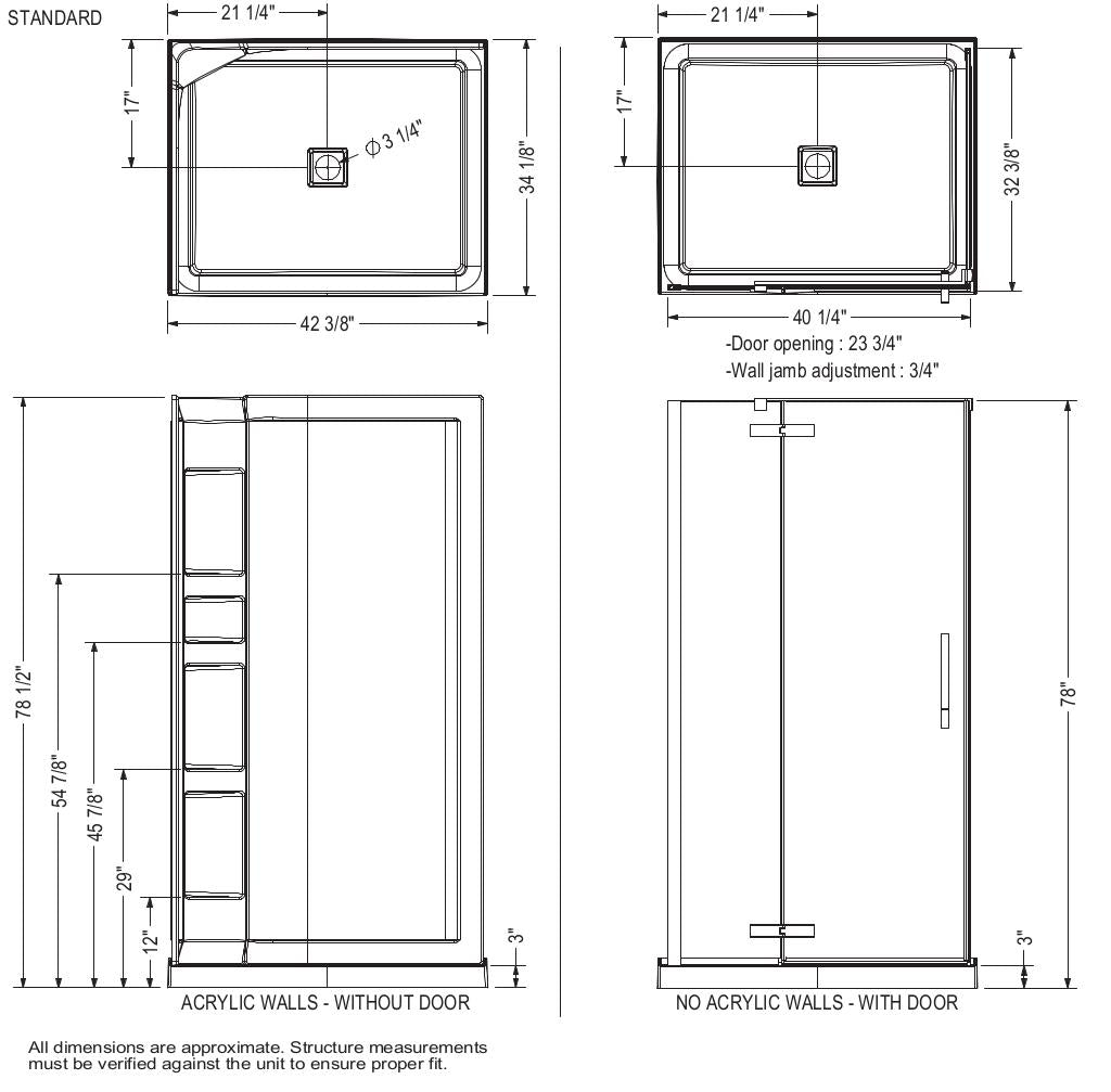 Davana Rectangular 42 x 34 x 75 in. 8mm Pivot Shower Door for Corner Installation with Clear glass in Chrome