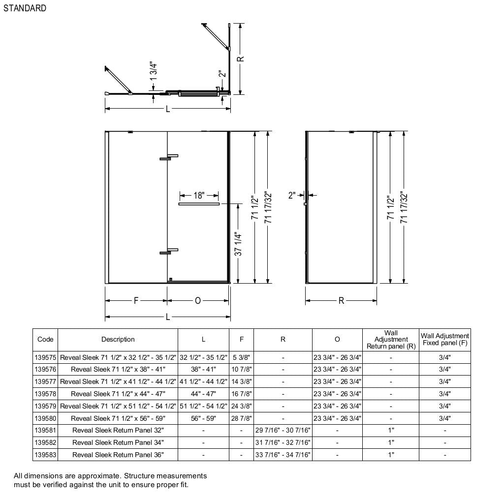 Reveal Sleek 71 Return Panel for 36 in. Base with Clear glass in Chrome