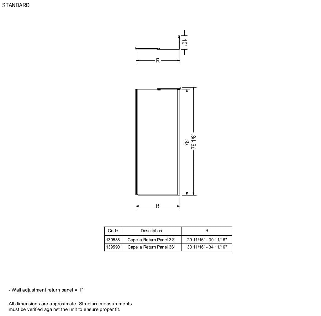 Capella 78 Screen and Return Panel for 36 in. Base with GlassShield glass in Chrome