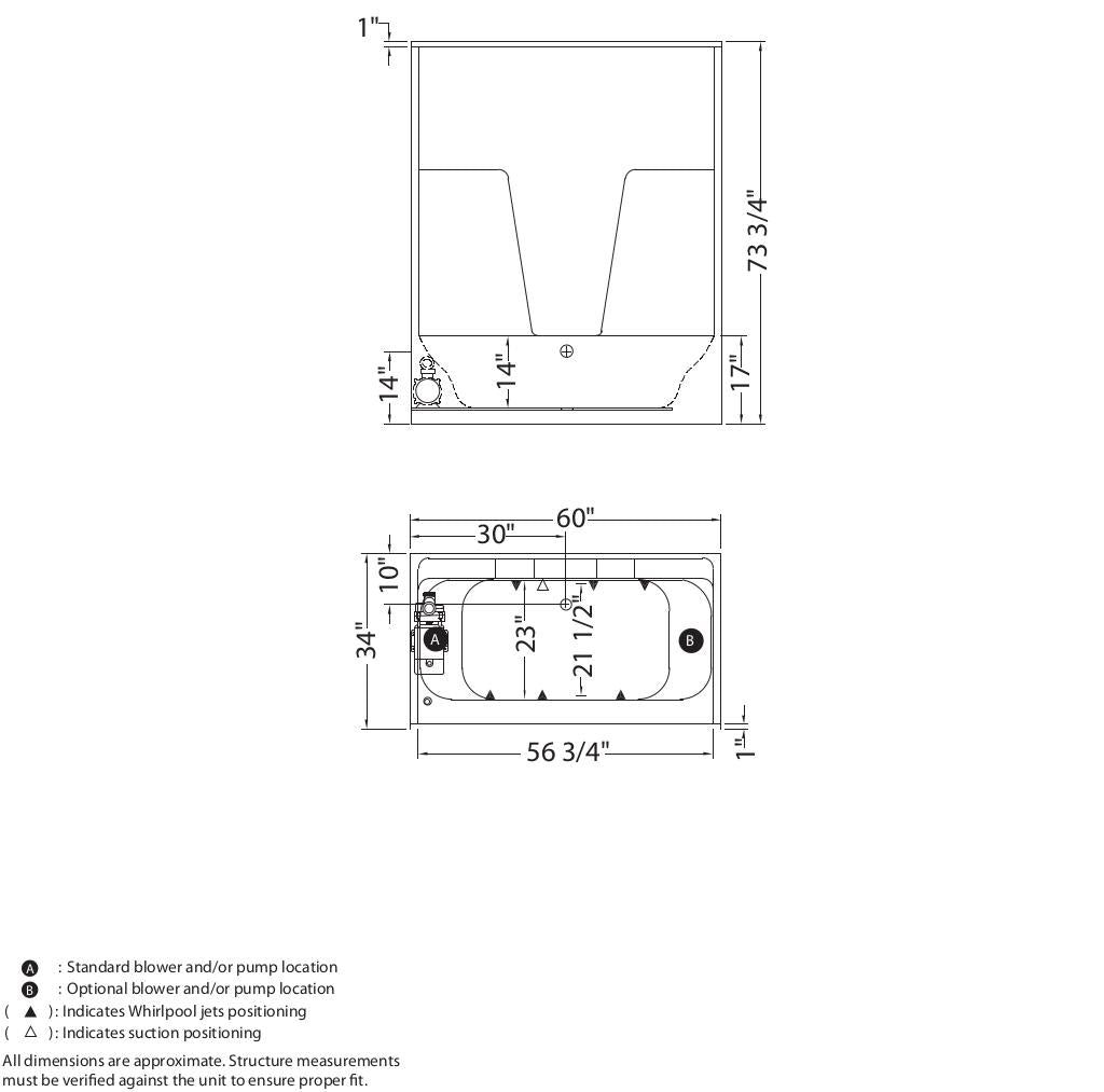 BG6034C AcrylX Alcove Center Drain One-Piece Tub Shower in White
