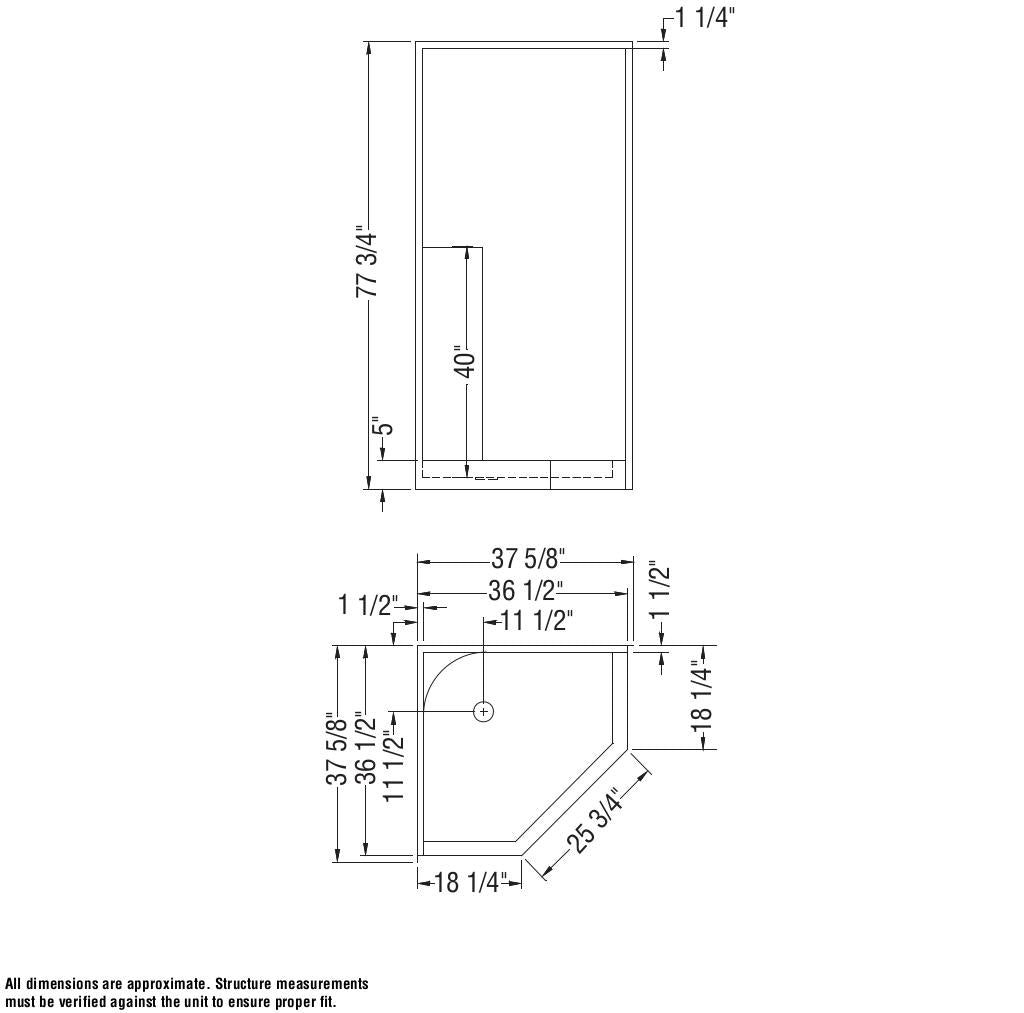 CSS36 38 x 38 AcrylX Corner Center Drain One-Piece Shower in White