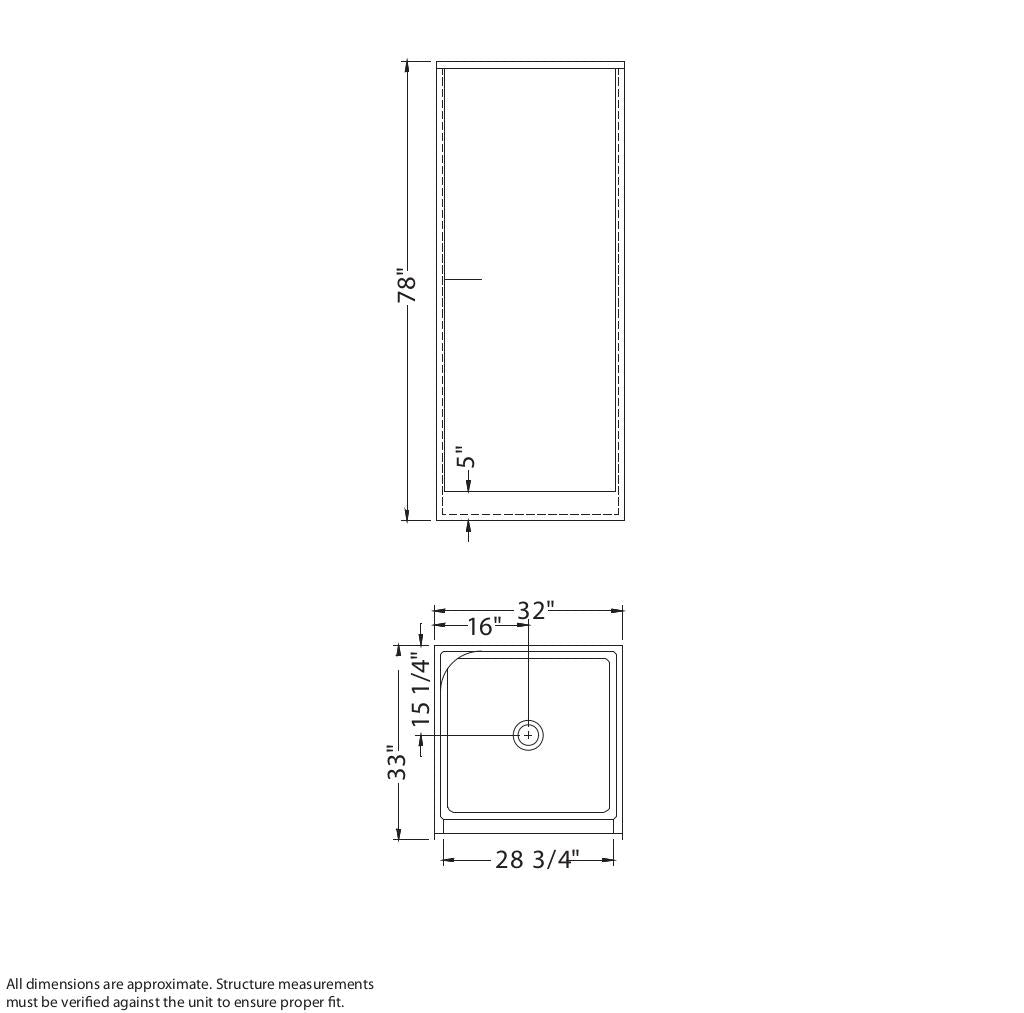 SS32 32 x 33 AcrylX Alcove Center Drain One-Piece Shower in White