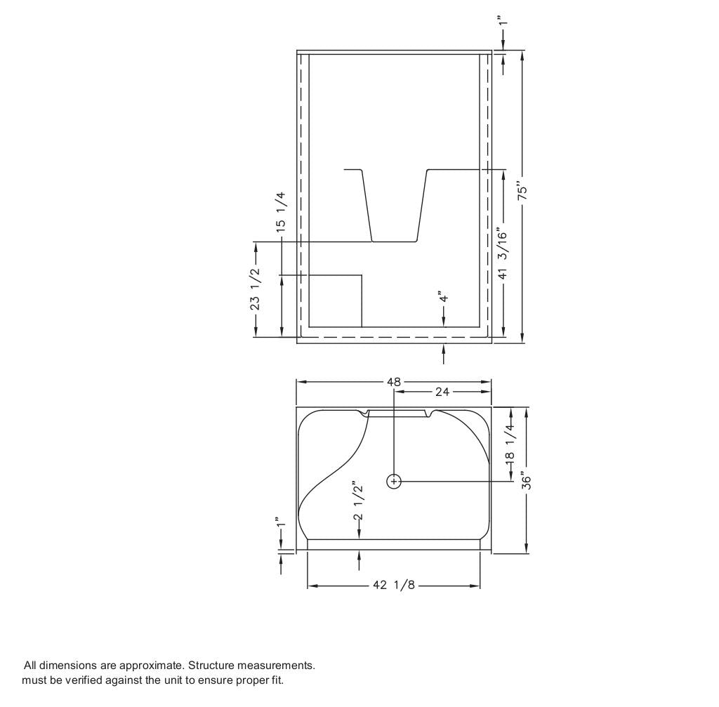 SS3648 R/L AcrylX Alcove Center Drain One-Piece Shower in White