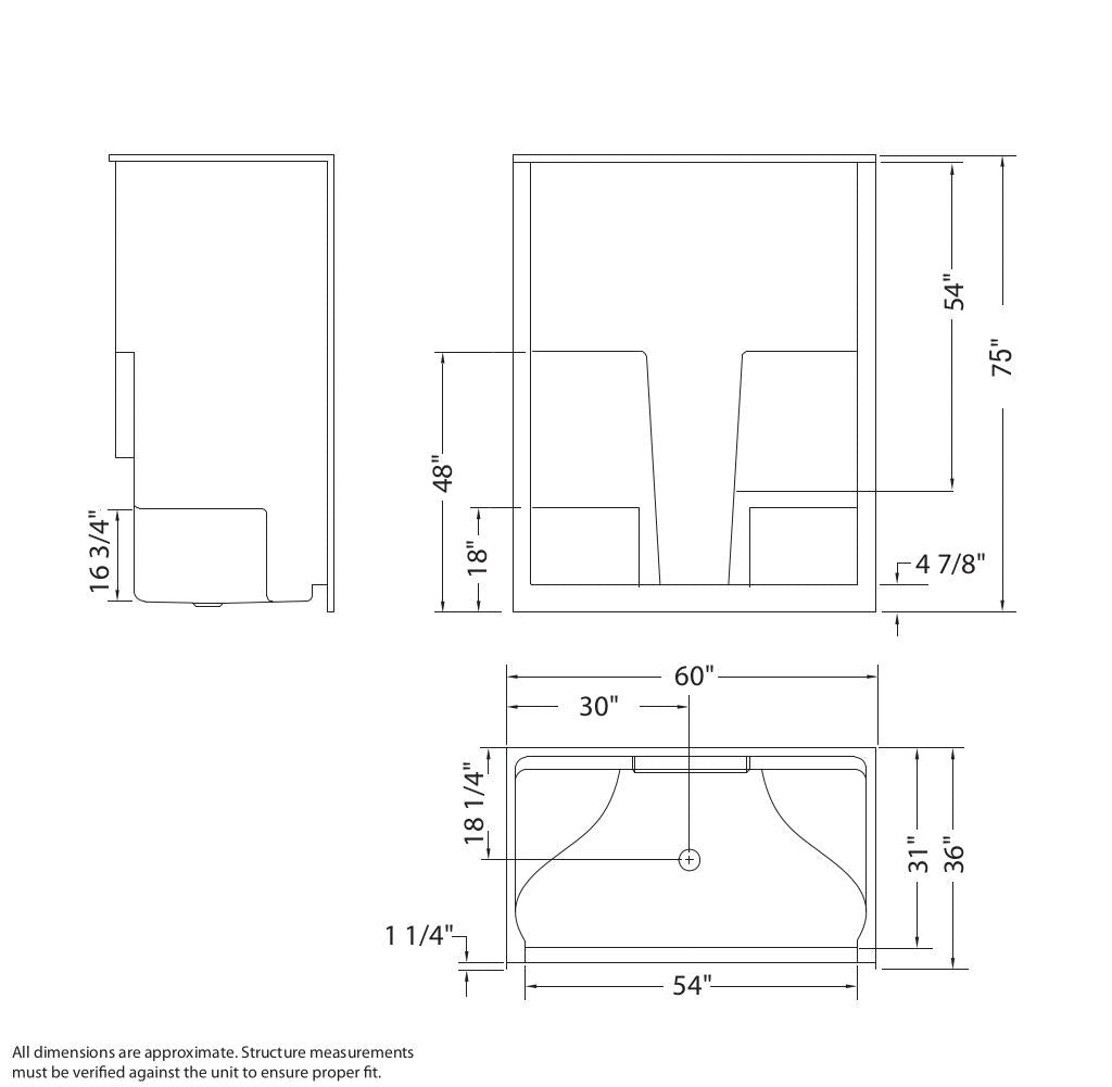 SS3660 AcrylX Alcove Center Drain One-Piece Shower in White